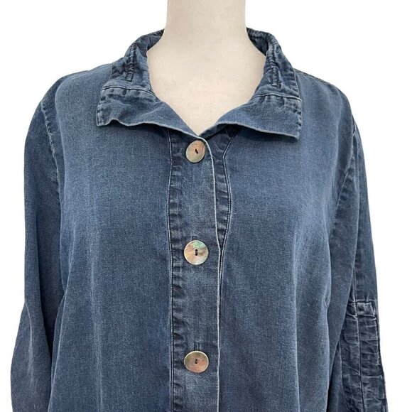 Soft Surroundings Chambray Button Front Top Shirt 3/4 Sleeve Blue size XL Petite - Picture 2 of 7